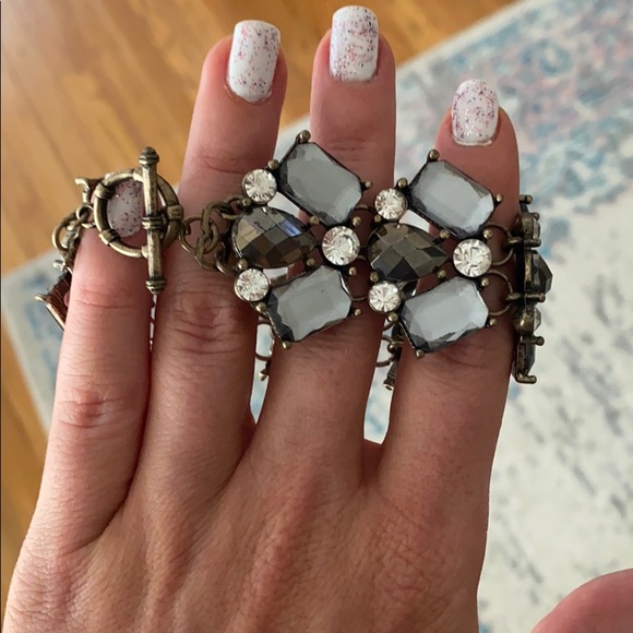 Vintage Gold Tone Clear, Smokey Grey Topaz Rhinestone Chunky Bracelet - Picture 6 of 13